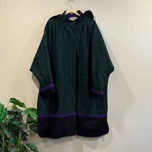 Vintage Herman Kay Green, Purple, & Black Hooded Wool Coat